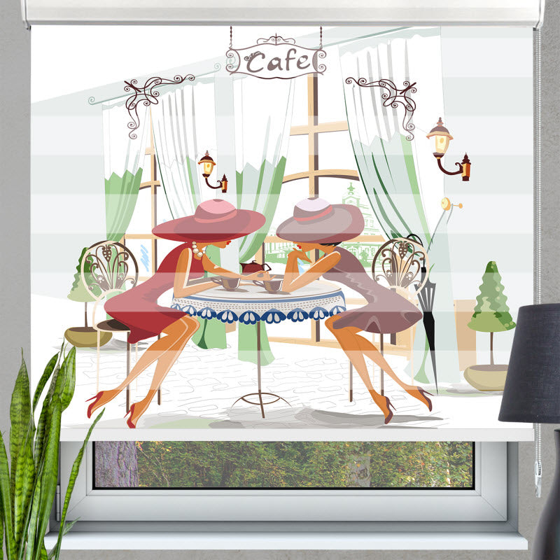 Doppelrollo mit Motiv: Modische Frauen im Cafe