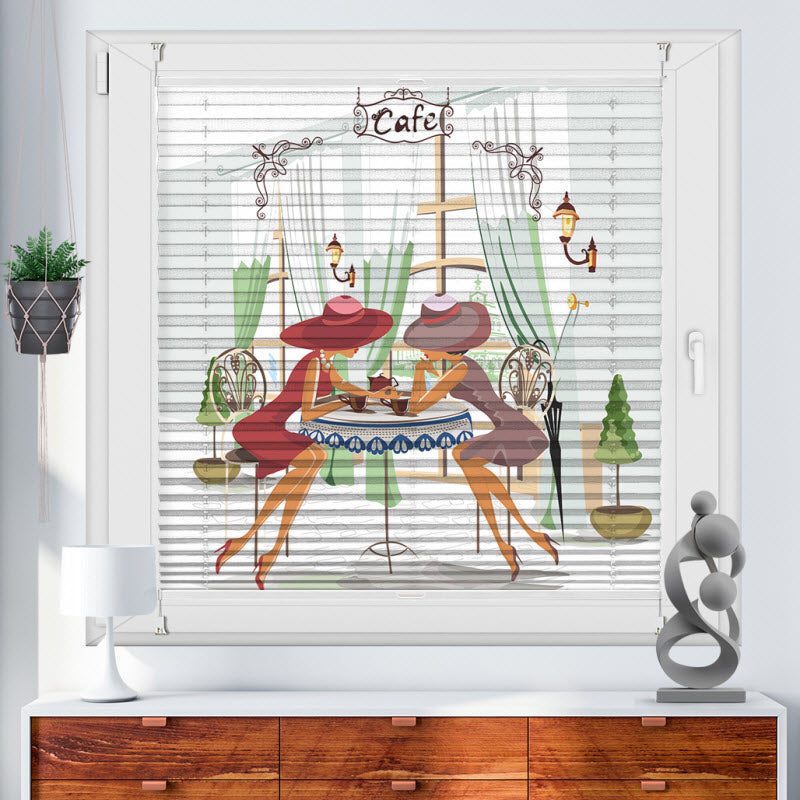 Wabenplissee mit Motiv: Modische Frauen im Cafe