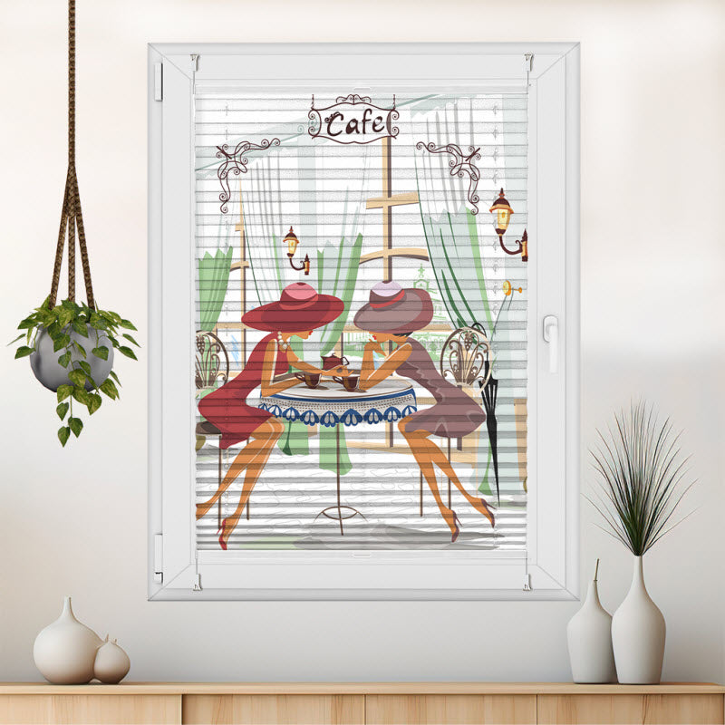 Wabenplissee mit Motiv: Modische Frauen im Cafe