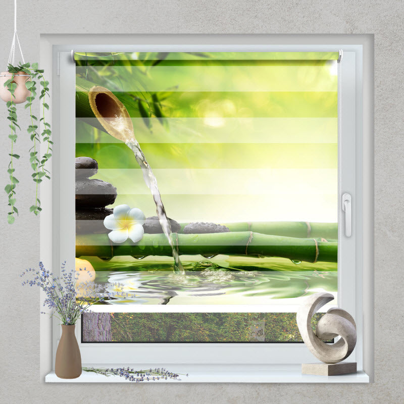 Klemmfix Doppelrollo mit Motiv: Bambus im Wasser mit Kerze