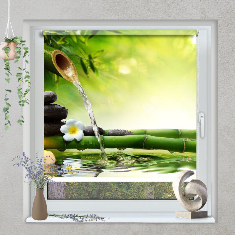 Klemmfix Rollo mit Motiv: Bambus im Wasser mit Kerze