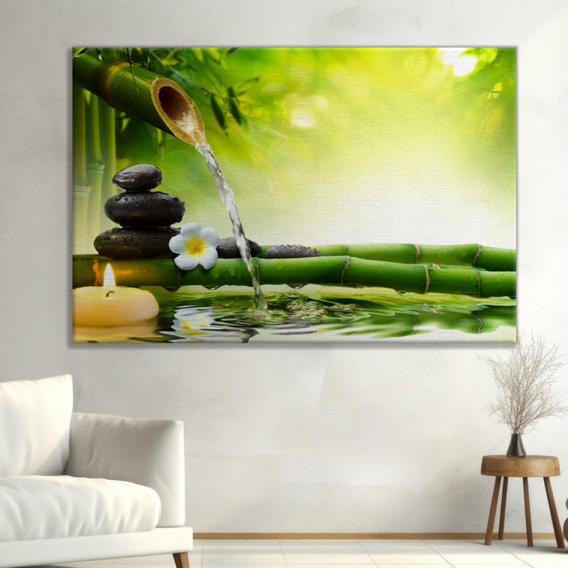 Leinwand mit Motiv: Bambus im Wasser mit Kerze