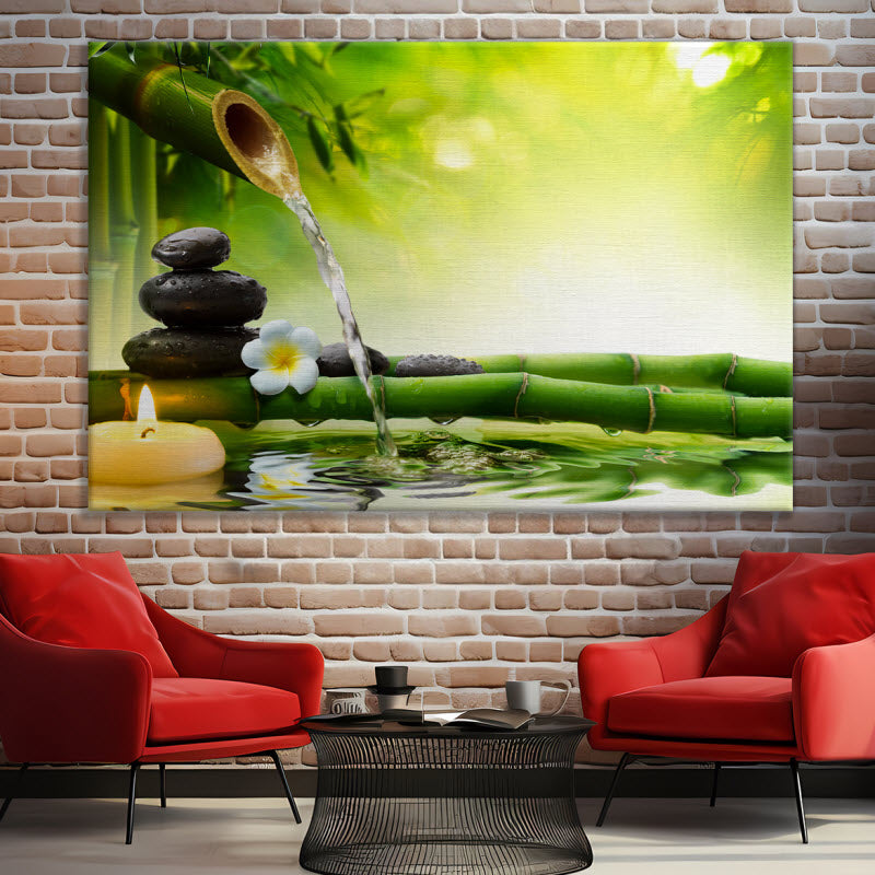 Leinwand mit Motiv: Bambus im Wasser mit Kerze