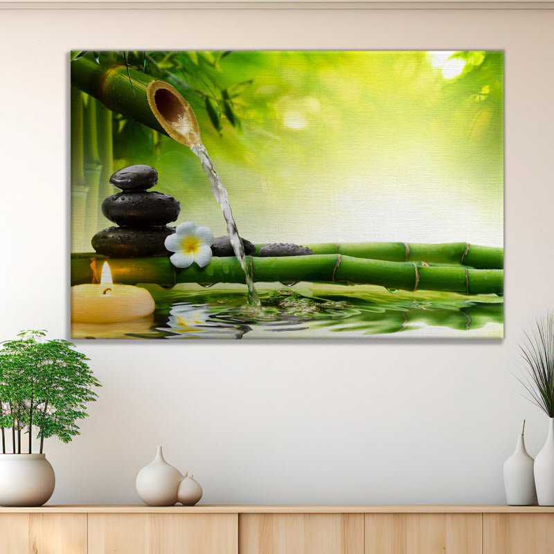 Leinwand mit Motiv: Bambus im Wasser mit Kerze