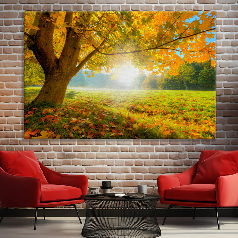 Leinwand mit Motiv: Herbstlicher Wald mit Sonnenschein