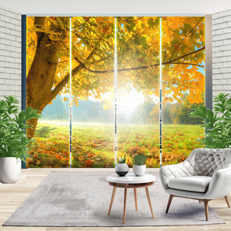 Schiebegardine mit Motiv: Herbstlicher Wald mit Sonnenschein