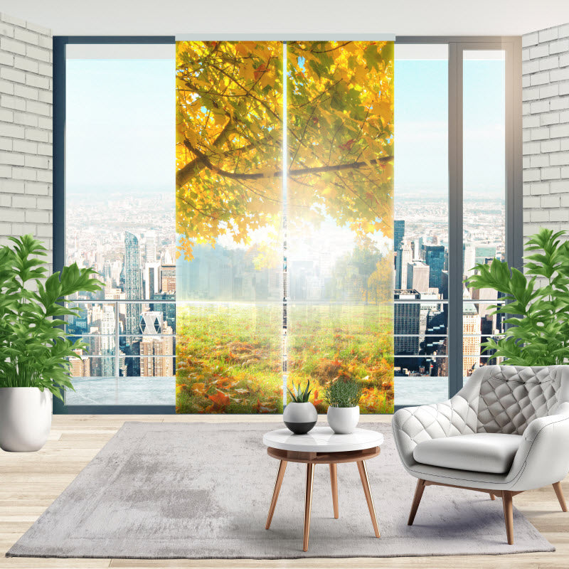 Schiebegardine mit Motiv: Herbstlicher Wald mit Sonnenschein