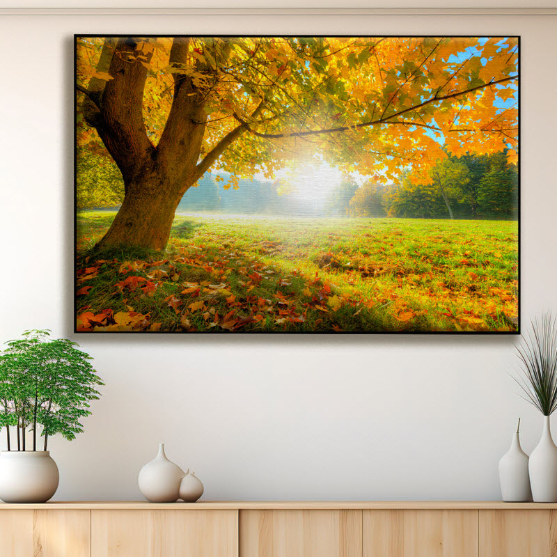 Textilspannrahmen mit Motiv: Herbstlicher Wald mit Sonnenschein