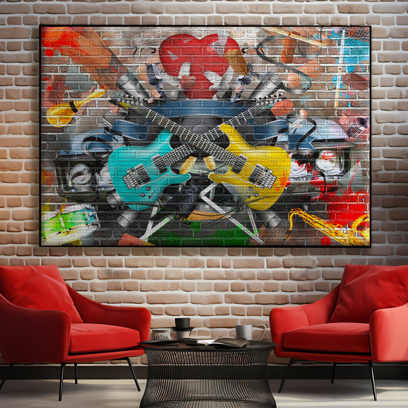 Akustikstoff mit Motiv: Graffiti Gitarre