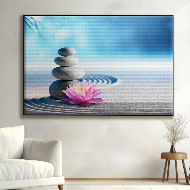 Akustikstoff mit Motiv: Spa Steine mit Seerose im Sand