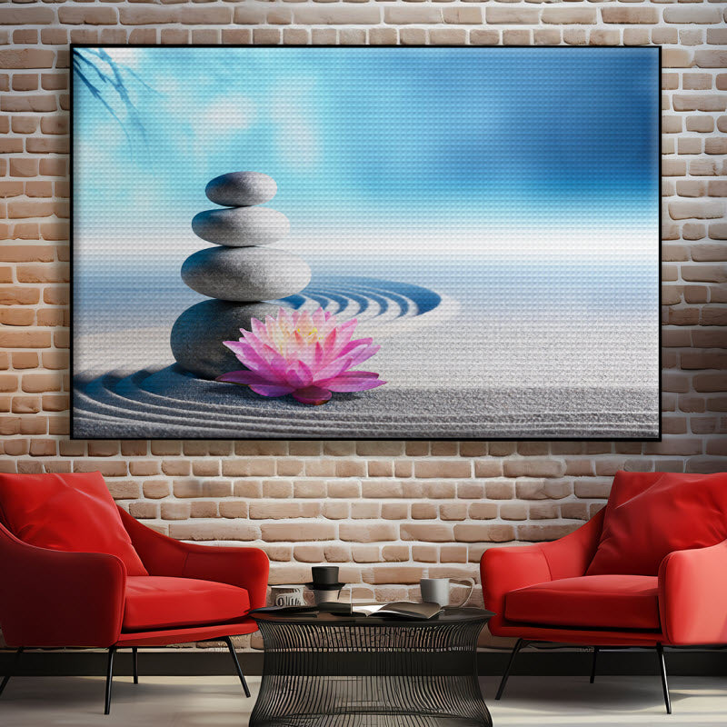 Akustikstoff mit Motiv: Spa Steine mit Seerose im Sand