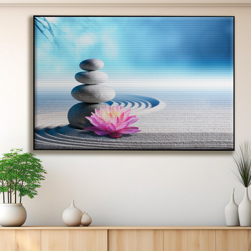 Akustikstoff mit Motiv: Spa Steine mit Seerose im Sand