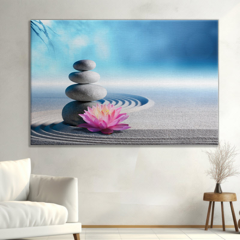 Leinwand mit Motiv: Spa Steine mit Seerose im Sand