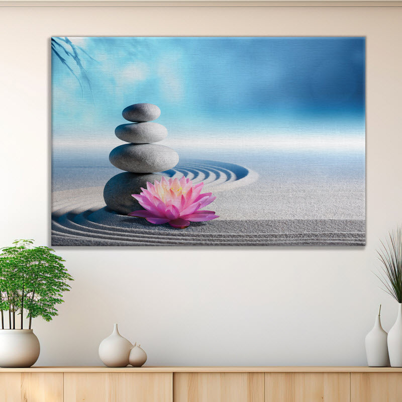 Leinwand mit Motiv: Spa Steine mit Seerose im Sand