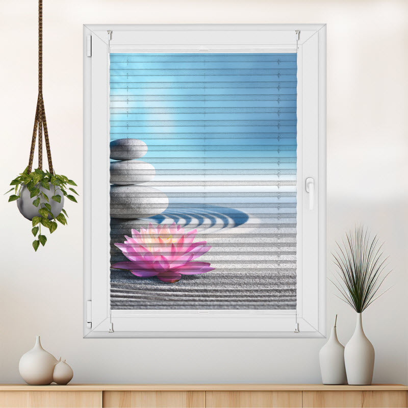 Wabenplissee mit Motiv: Spa Steine mit Seerose im Sand