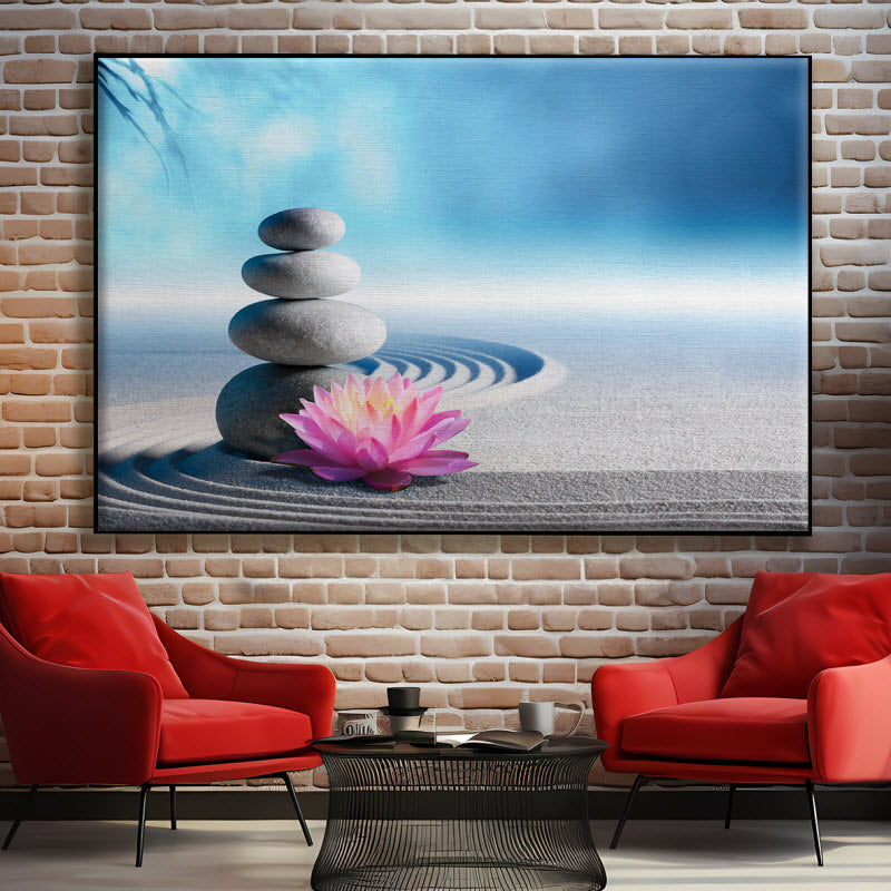 Textilspannrahmen mit Motiv: Spa Steine mit Seerose im Sand