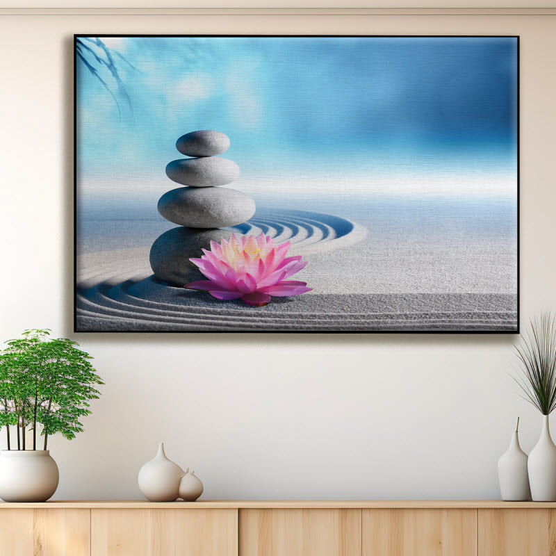 Textilspannrahmen mit Motiv: Spa Steine mit Seerose im Sand
