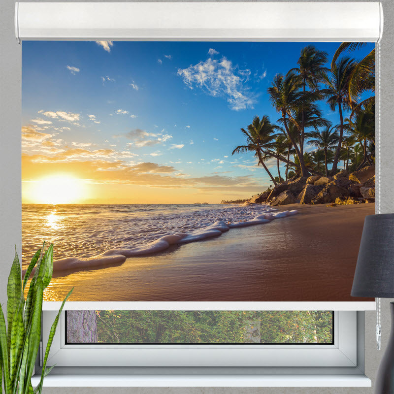 Kassettenrollo mit Motiv: Sonnenuntergang am Meer