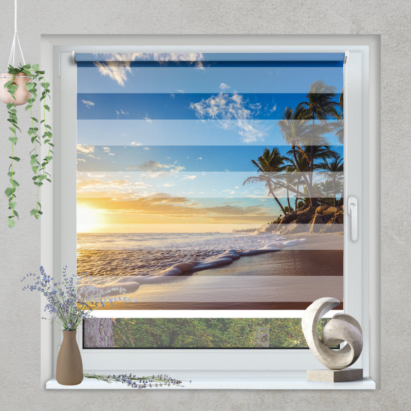 Klemmfix Doppelrollo mit Motiv: Sonnenuntergang am Meer