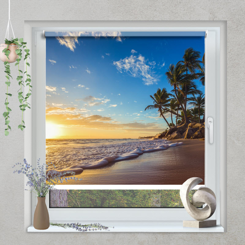 Klemmfix Rollo mit Motiv: Sonnenuntergang am Meer