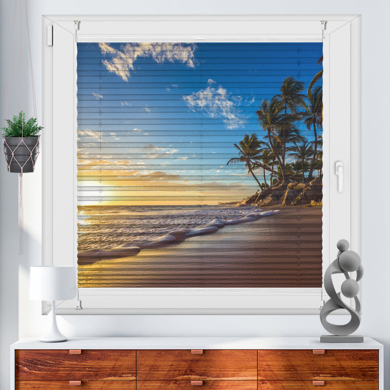 Wabenplissee mit Motiv: Sonnenuntergang am Meer