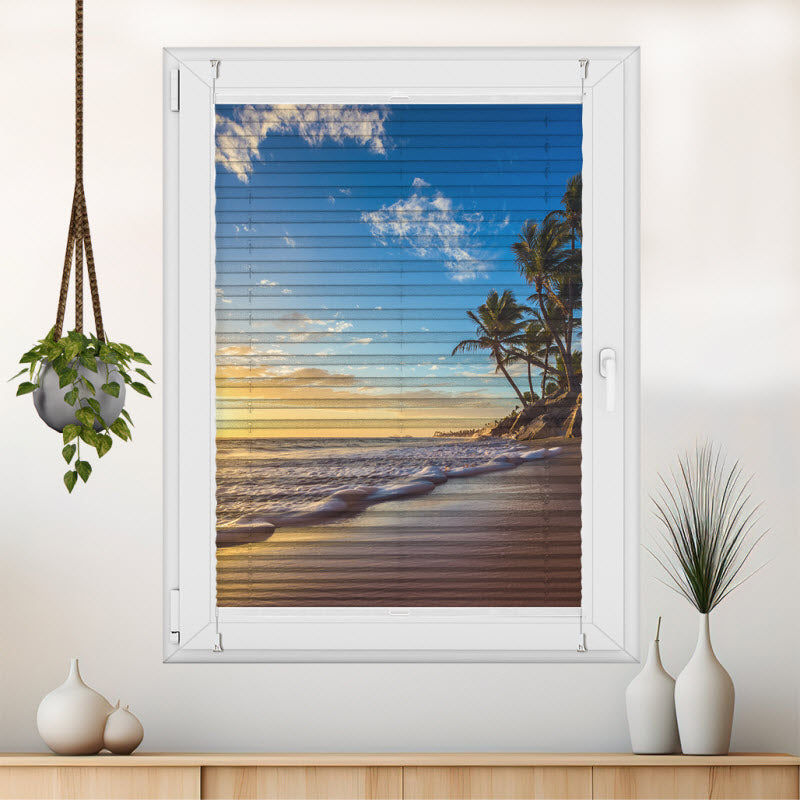 Wabenplissee mit Motiv: Sonnenuntergang am Meer