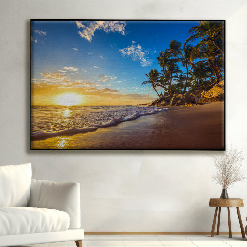 Textilspannrahmen mit Motiv: Sonnenuntergang am Meer