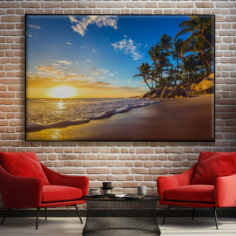 Textilspannrahmen mit Motiv: Sonnenuntergang am Meer