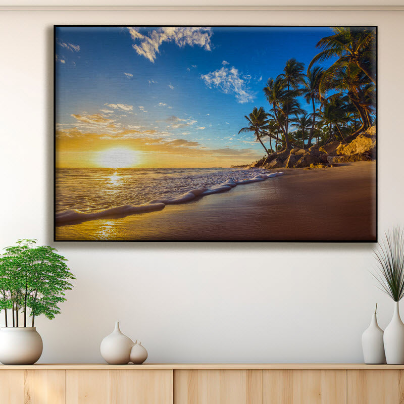 Textilspannrahmen mit Motiv: Sonnenuntergang am Meer