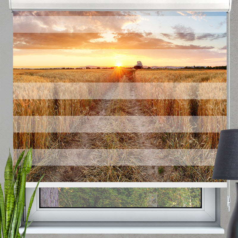 Doppelrollo mit Motiv: Weizenfeld bei Sonnenuntergang