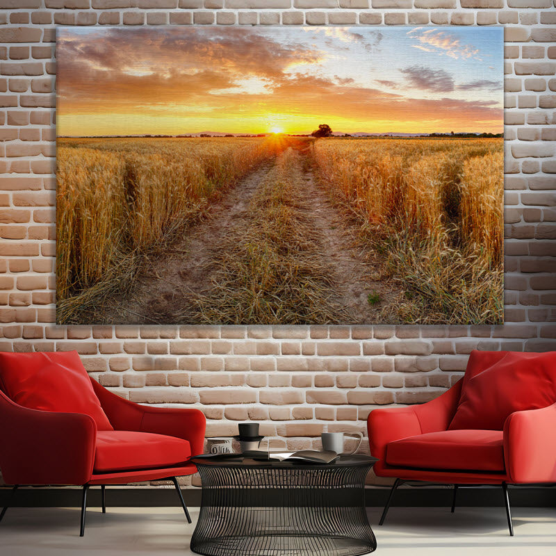 Leinwand mit Motiv: Weizenfeld bei Sonnenuntergang