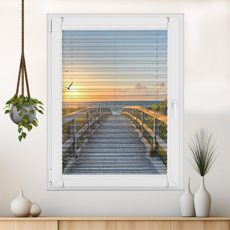 Wabenplissee mit Motiv: Sonnenuntergang in Sylt