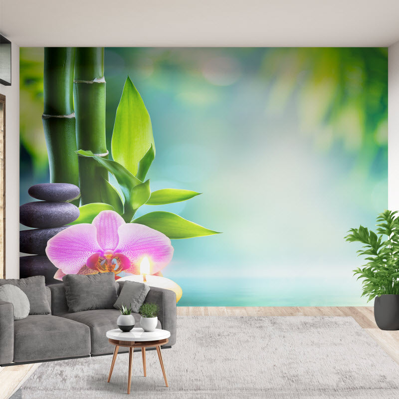 Tapete mit Motiv: Spa Steine mit Orchideeblüte