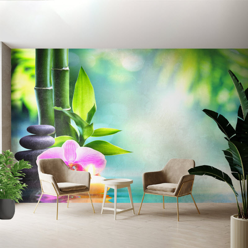 Tapete mit Motiv: Spa Steine mit Orchideeblüte