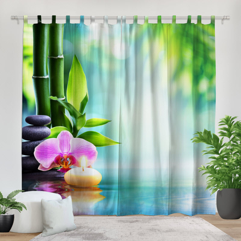 Fotovorhang: Spa Steine mit Orchideeblüte