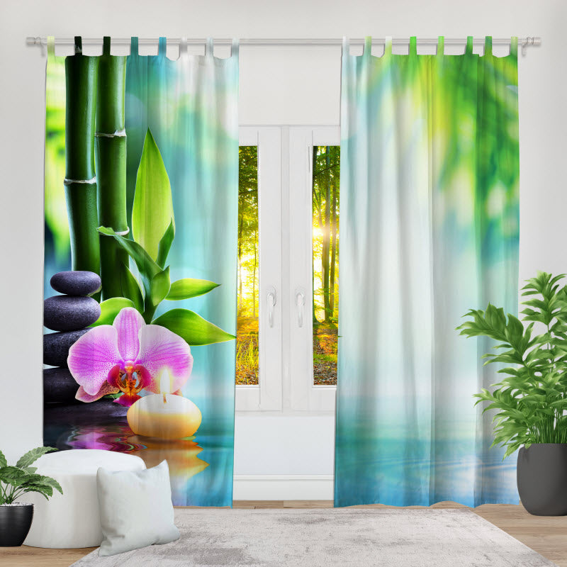 Fotovorhang: Spa Steine mit Orchideeblüte