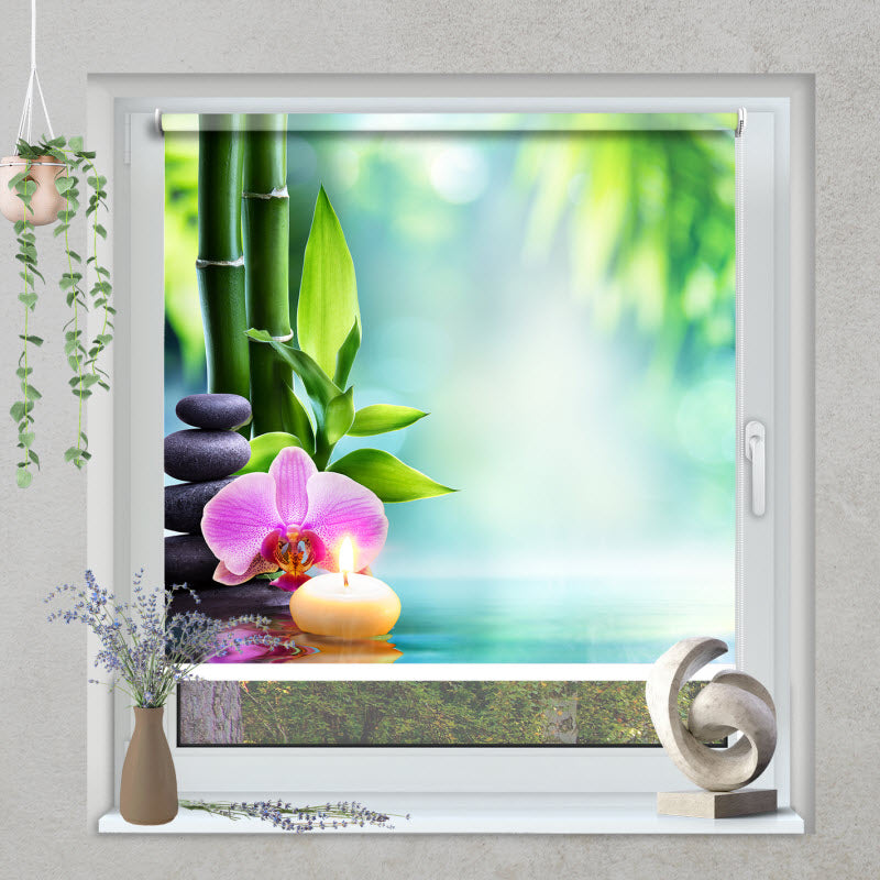 Klemmfix Rollo mit Motiv: Spa Steine mit Orchideeblüte