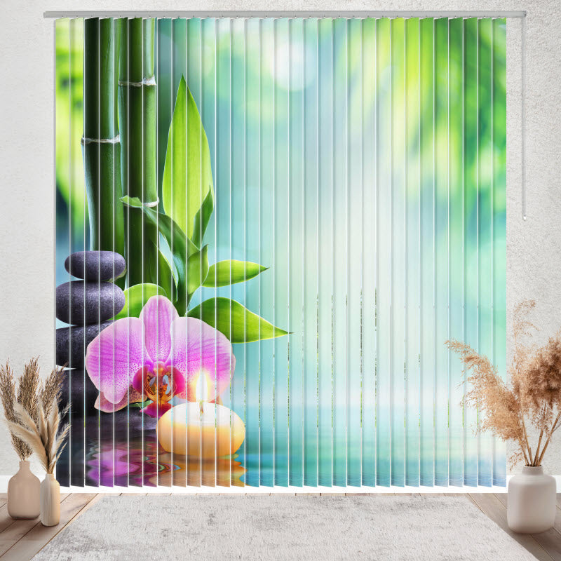 Lamellenvorhang mit Motiv: Spa Steine mit Orchideeblüte