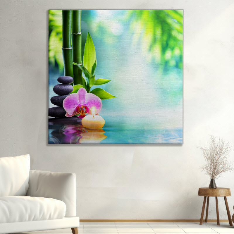 Leinwand mit Motiv: Spa Steine mit Orchideeblüte