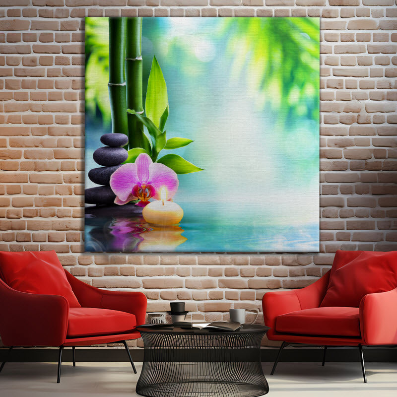 Leinwand mit Motiv: Spa Steine mit Orchideeblüte