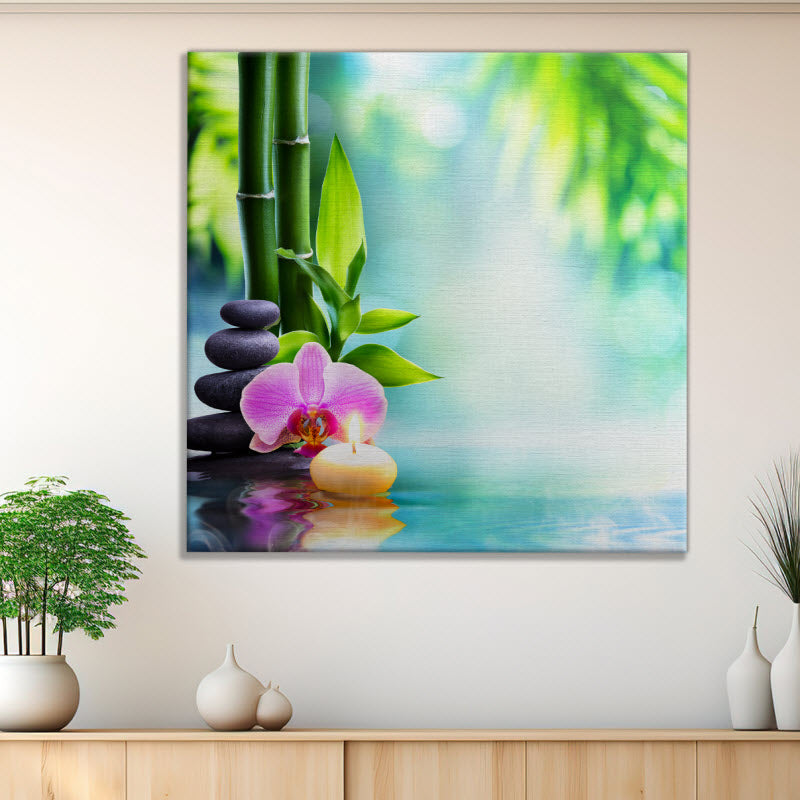 Leinwand mit Motiv: Spa Steine mit Orchideeblüte