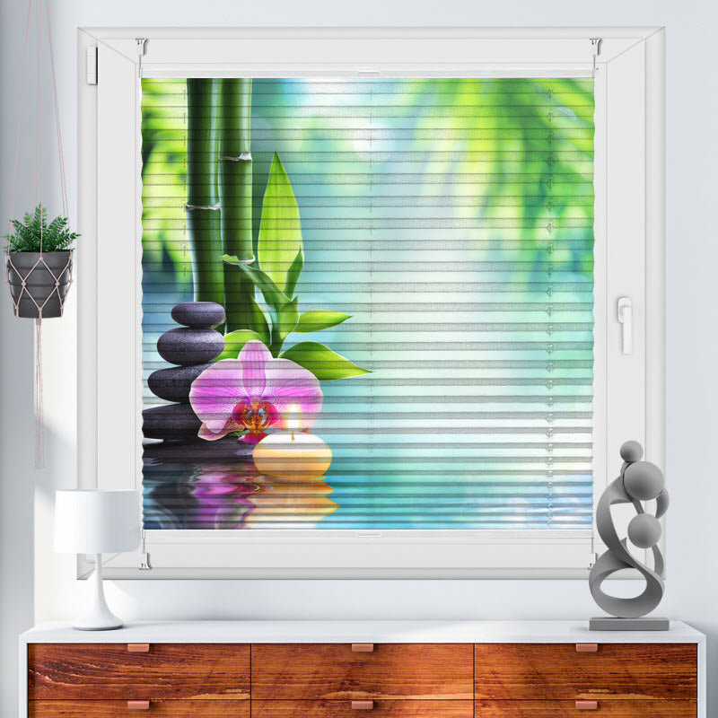 Wabenplissee mit Motiv: Spa Steine mit Orchideeblüte