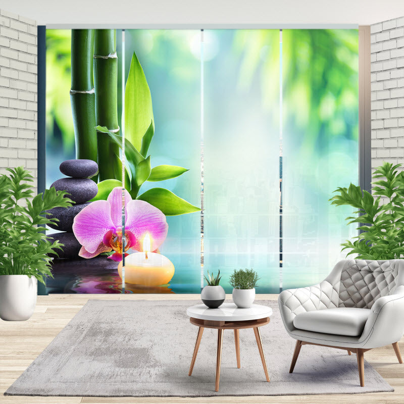 Schiebegardine mit Motiv: Spa Steine mit Orchideeblüte