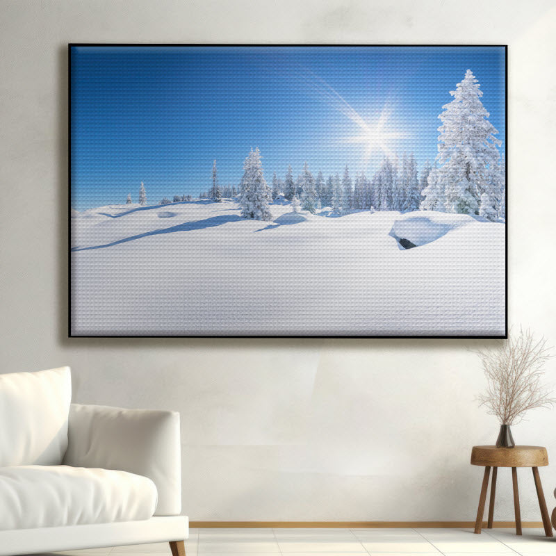 Akustikstoff mit Motiv: Verschneite Winterlandschaft