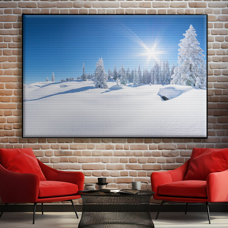 Akustikstoff mit Motiv: Verschneite Winterlandschaft