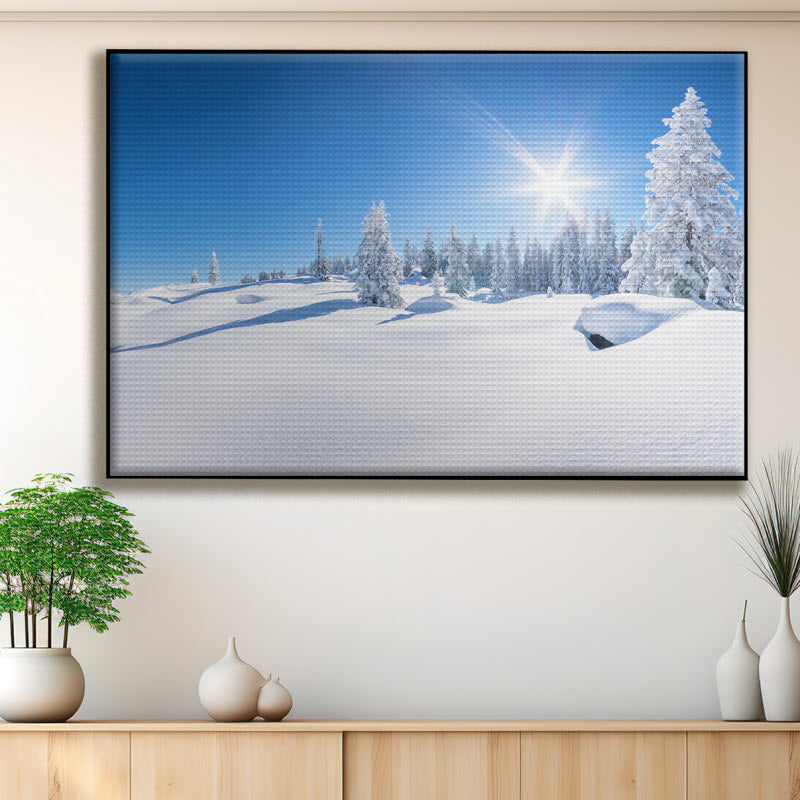 Akustikstoff mit Motiv: Verschneite Winterlandschaft