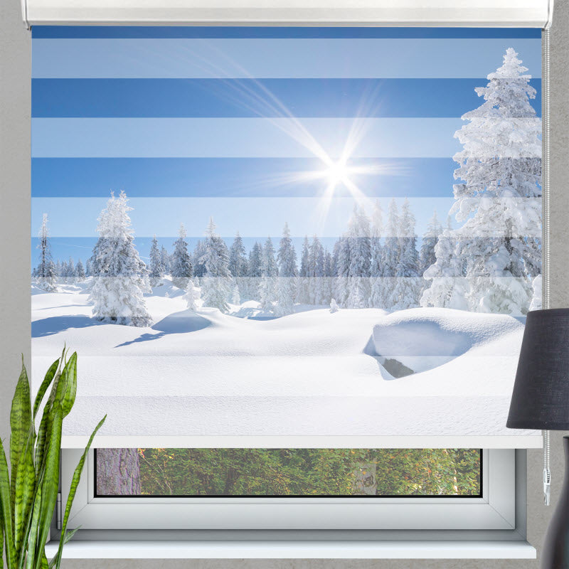 Doppelrollo mit Motiv: Verschneite Winterlandschaft