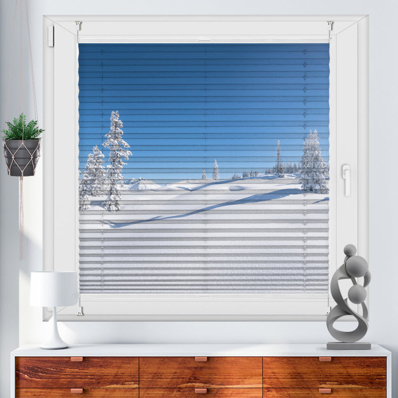 Wabenplissee mit Motiv: Verschneite Winterlandschaft