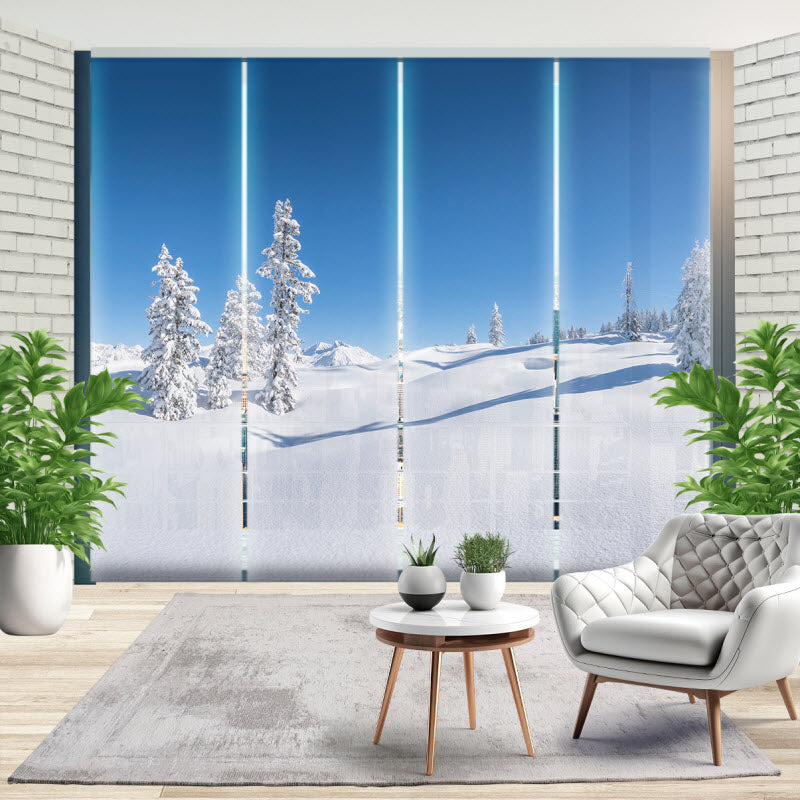 Schiebegardine mit Motiv: verschneite Winterlandschaft