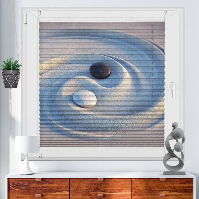 Wabenplissee mit Motiv: Steine im Sand - Yin Yang